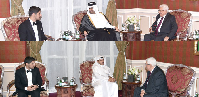 Qatari Deputy Emir, PM greet Mahmoud Abbas