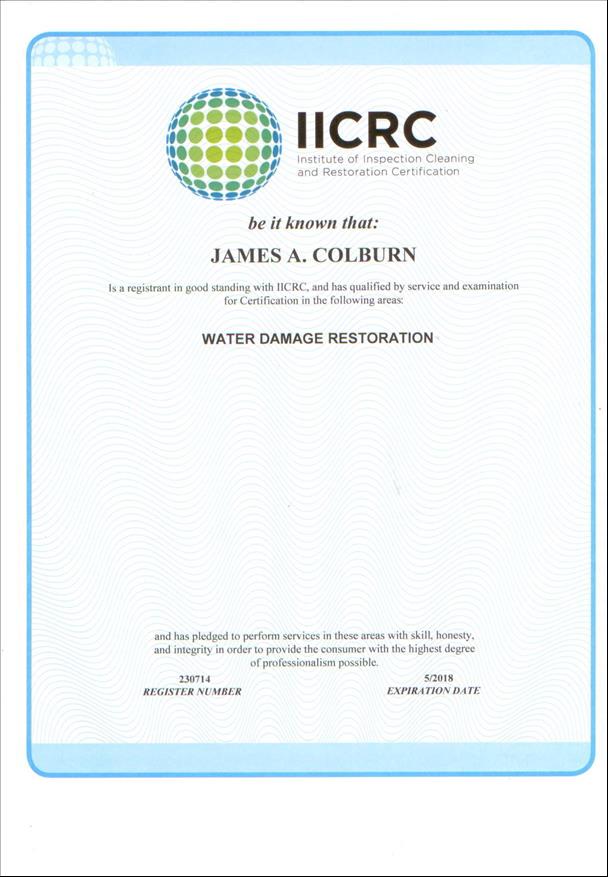 Renowned Certification Agency Issues Certification to Water Damage Expert