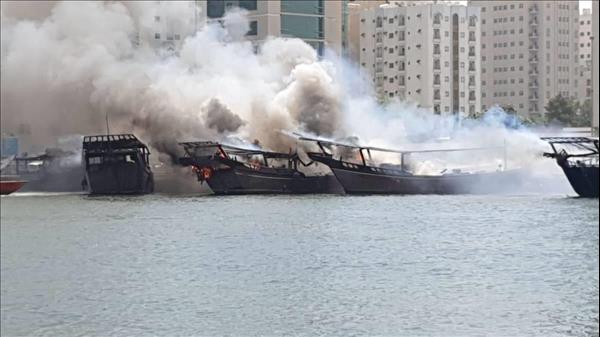 UAE- Four fishing boats gutted in Sharjah Creek fire