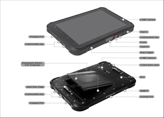 Industrial Rugged android tablet with magnetic fast charger