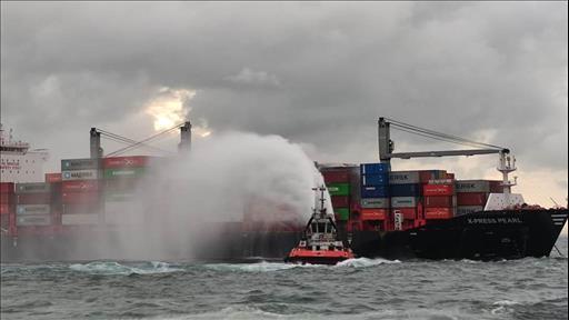 Container ship catches fire off Colombo harbour