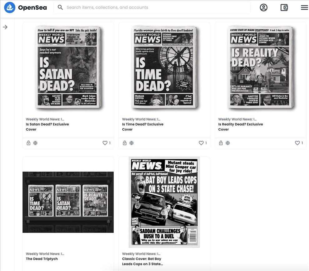 Weekly World News Launches its First NFT Collection on OpenSea Monday, Nov. 29th at High Noon ET