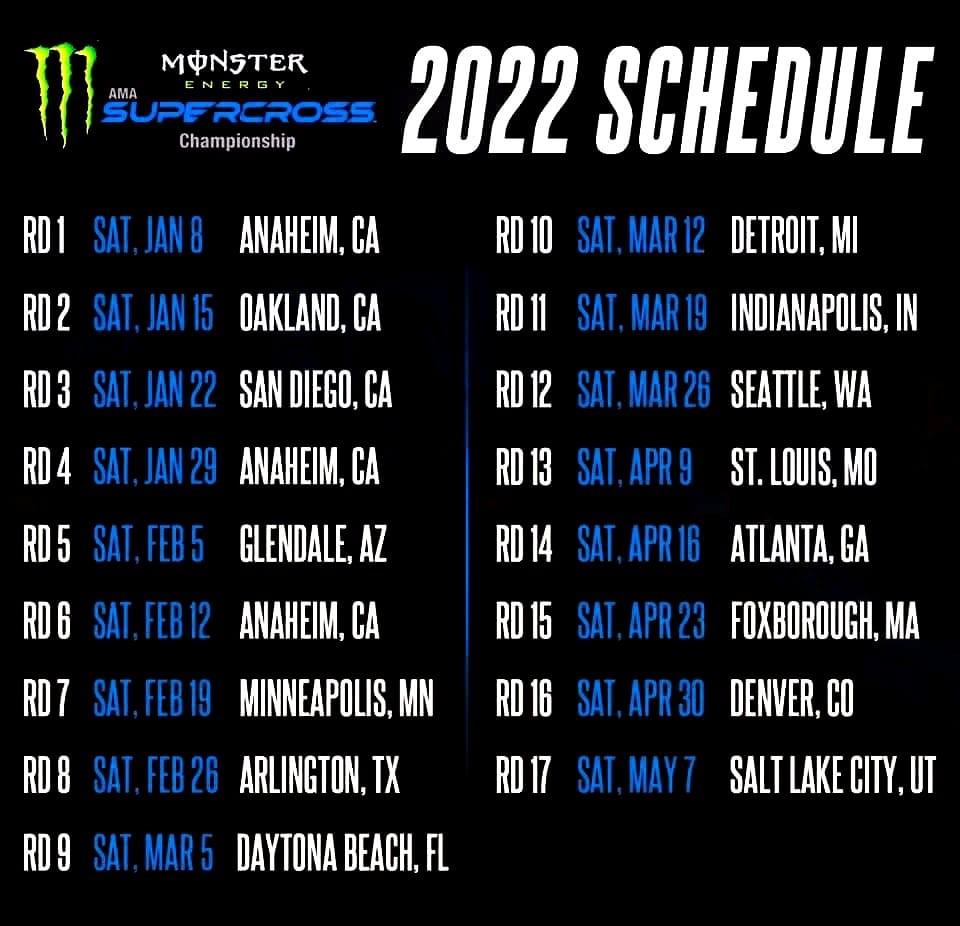 AMA Monster Energy Supercross Championship 2022 Schedule With Tickets