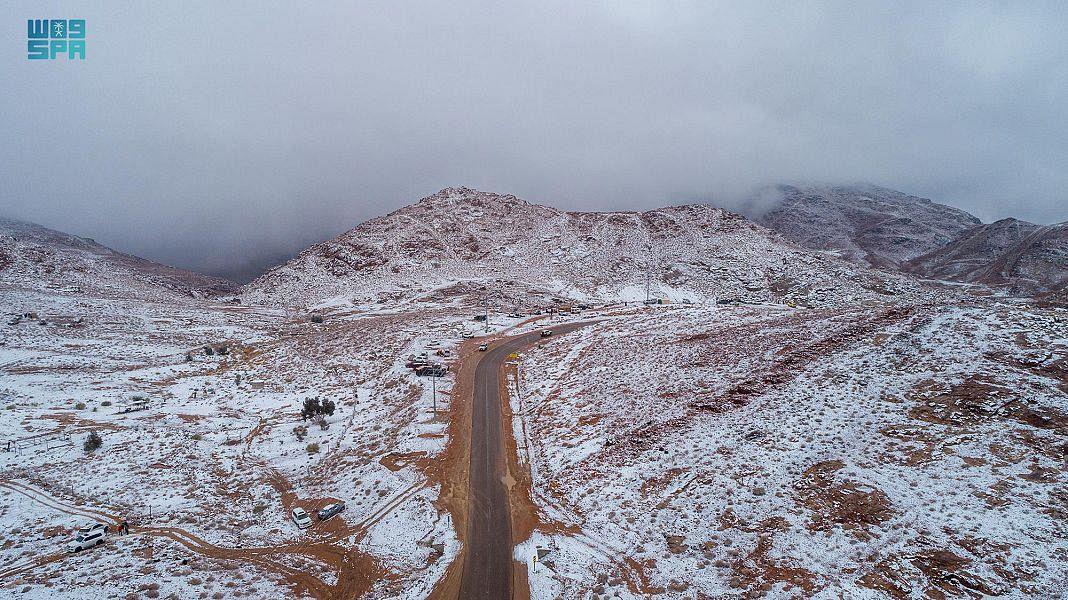 Jabal Al-Lawz in Saudi Arabia's Tabuk Region Blanketed with Snow