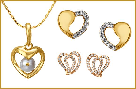 Romantic Yellow Gold Heart Pendant and Earrings Set