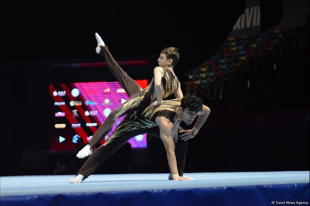 Azerbaijani Athletes Present Balance Exercise At 28th FIG Acrobatic ...