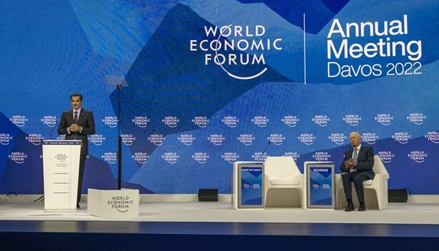 HH The Amir Participates In Opening Session Of World Economic Forum