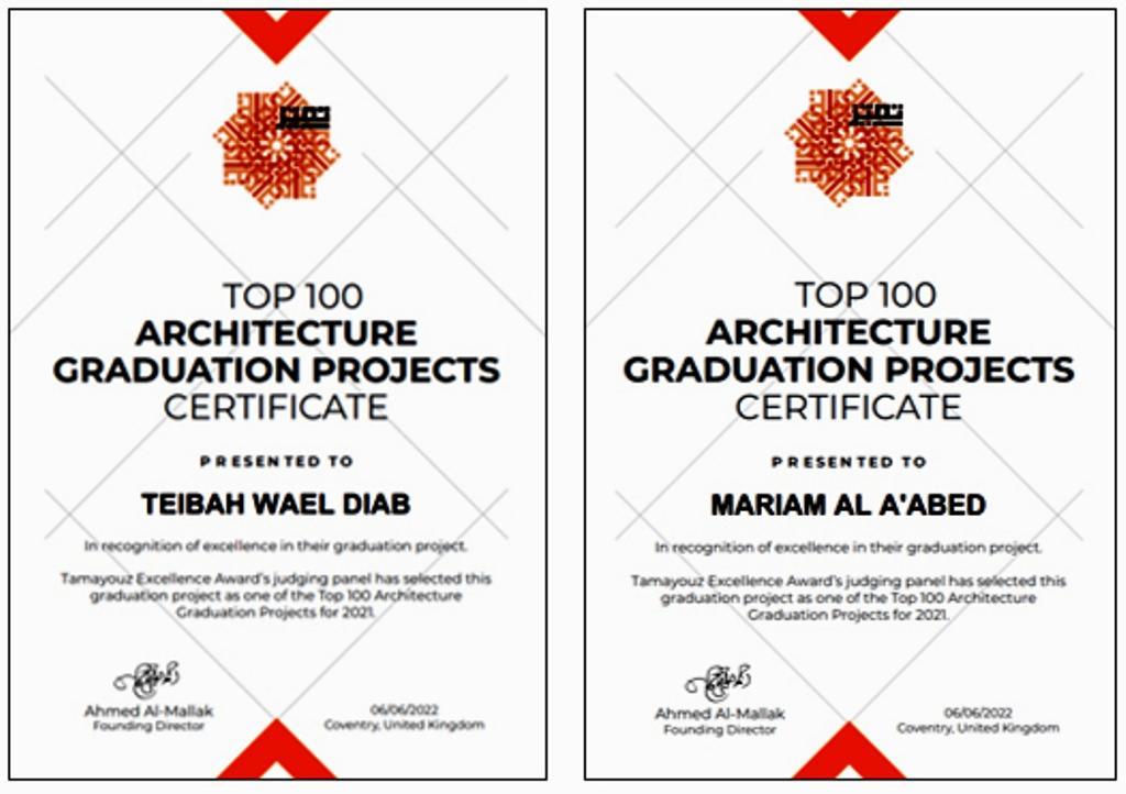 مشروعا تخرّج لطلبة هندسة العمارة بعمان الاهلية ضمن أفضل 100 مشروع