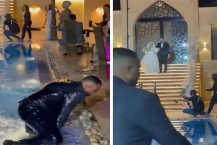 بالفيديو... شاب يسقط فجأة بأحد المسابح خلال حفل زفاف
