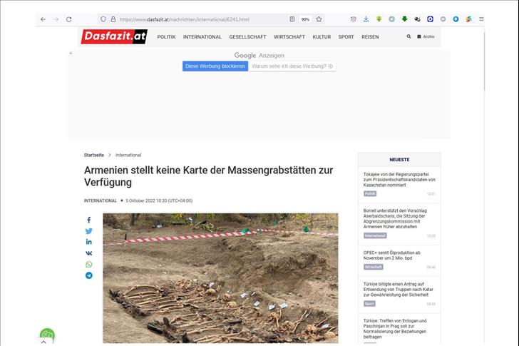 Austrian Newspaper Issues Article On Armenian Crimes - Mass Grave In Azerbaijan's Khojavand