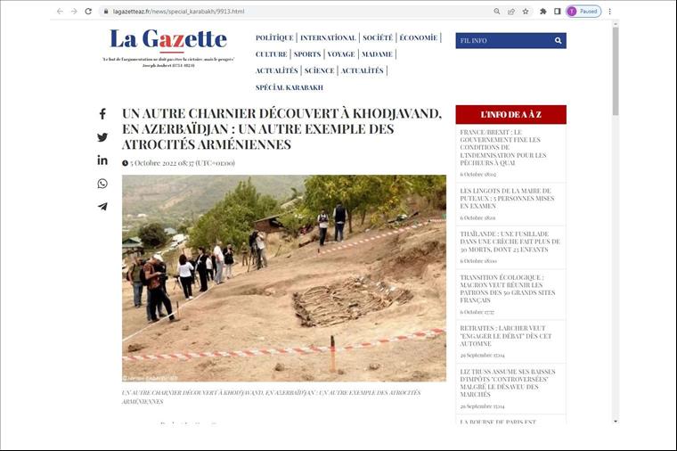 French Media Publishes Article About Armenia's Failure To Provide Azerbaijan With Map Of Mass Grave Sites