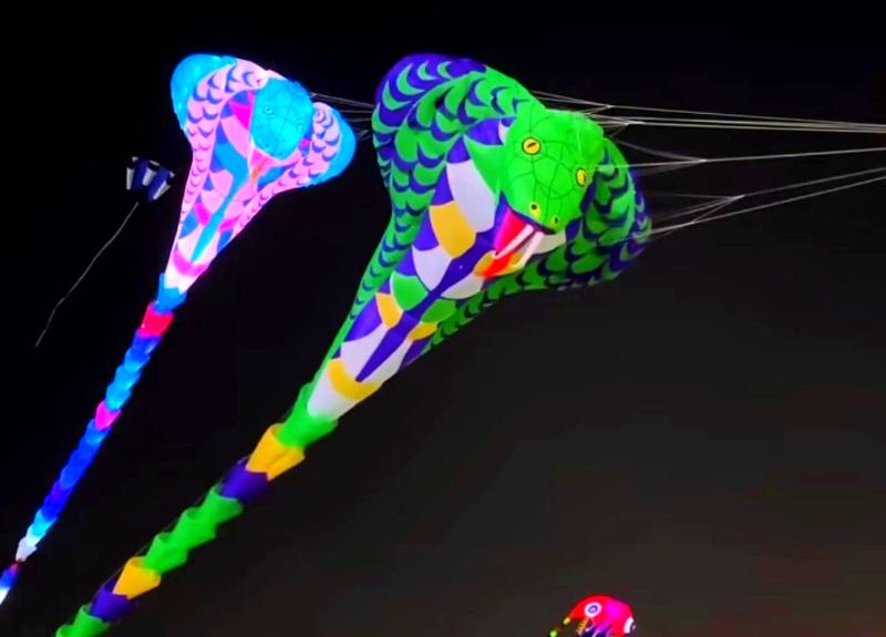 Hot Air Balloon Night Glow, Illuminated Kites Fascinate Visitors