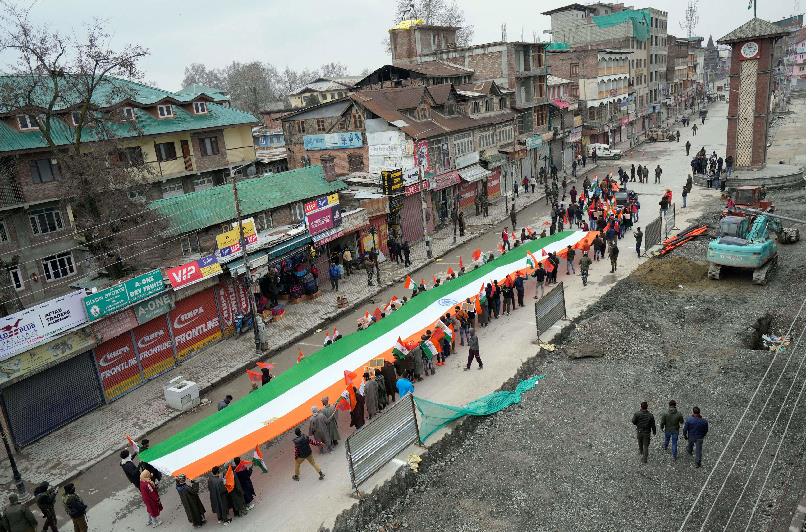 ABVP Marches With 100-Foot Tricolor Through Srinagar's Lal Chowk