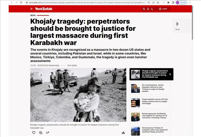 Famous Turkish Newspaper Publishes Article On Khojaly Genocide