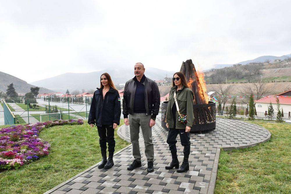 President Ilham Aliyev And First Lady Mehriban Aliyeva Viewed Progress Of Works Carried Out In Talish Village The Head Of State Lit Novruz Bonfire In Talish Village And Congratulated The People Of Azerbaijan On The Occasion Of The Holiday