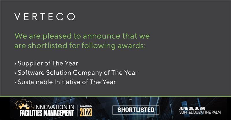 VERTECO Shortlisted In Three Categories At The Innovation In Facilities Management Awards Once Again