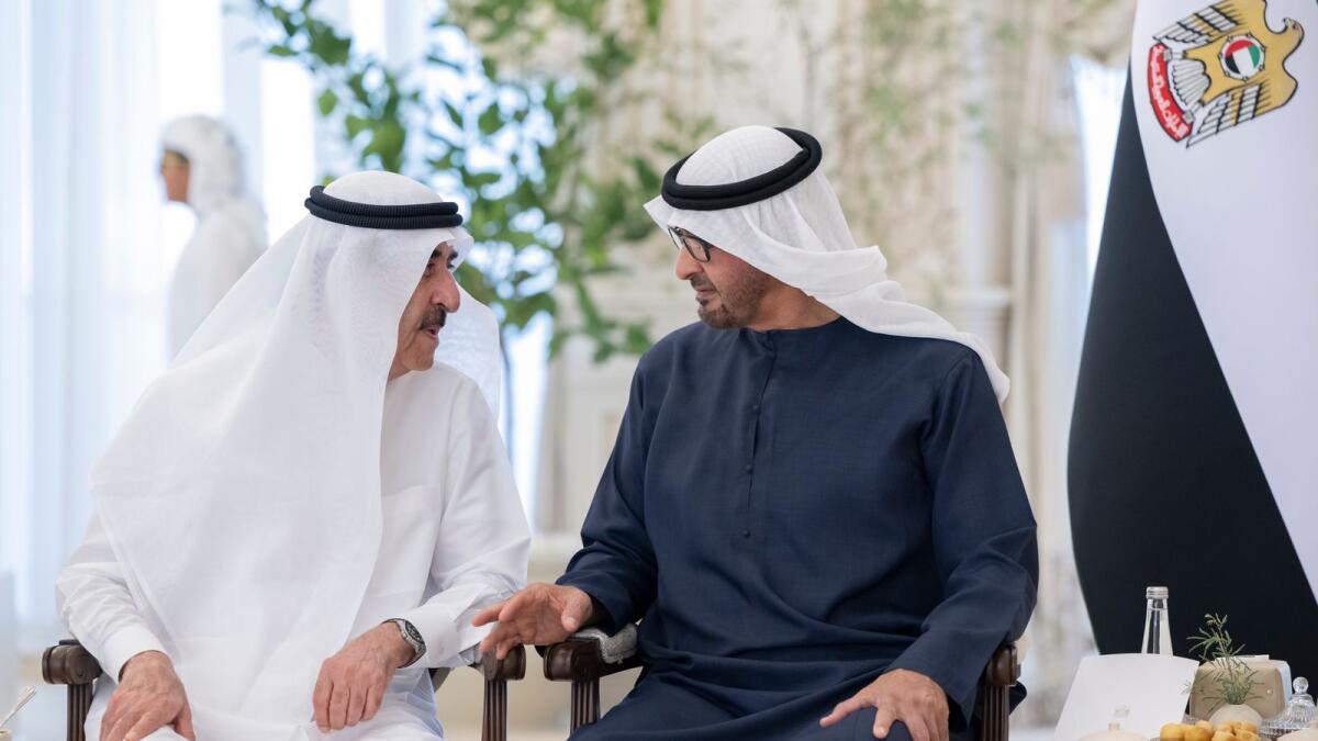 President Receives Umm Al Quwain Ruler At Qasr Al Bahr In Abu Dhabi