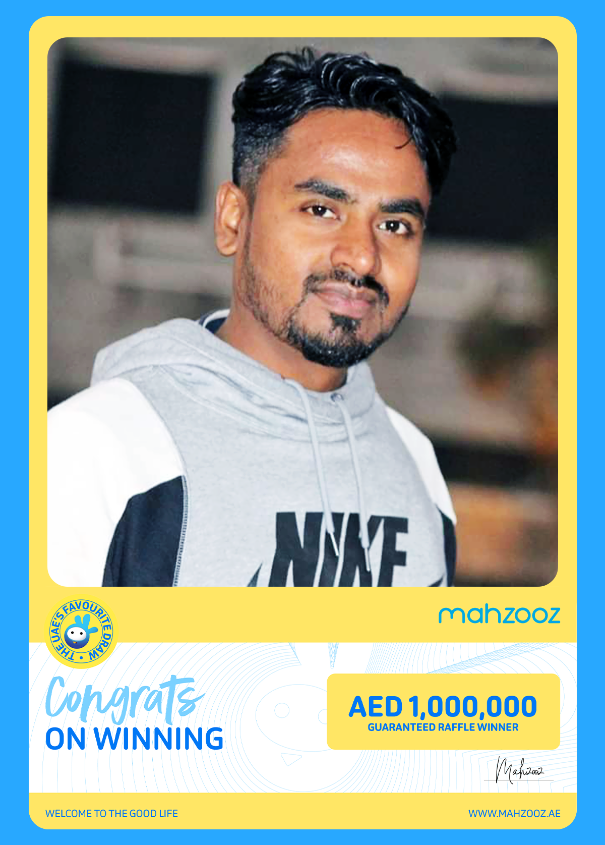 Mahzooz celebrates one more raffle draw winner of AED 1,000,000