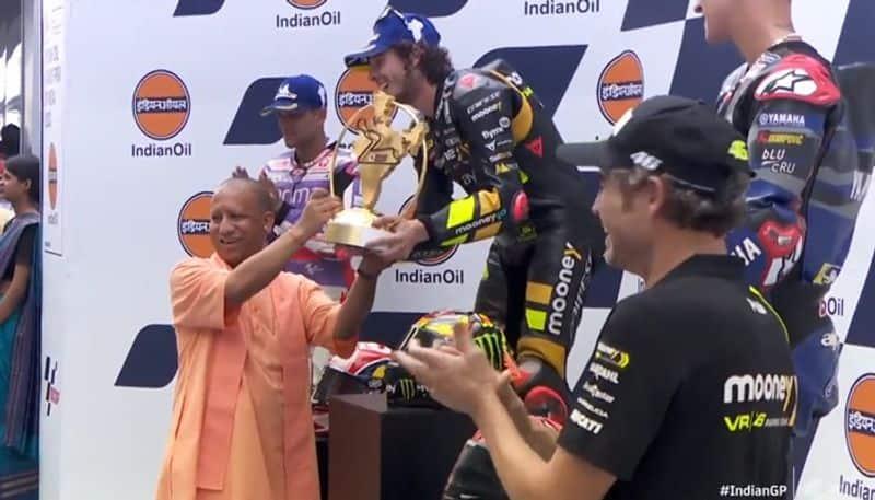 WATCH: Motogp Bharat Champion Marco Bezzecchi Receives Trophy From UP CM; Graced With Standing Ovation