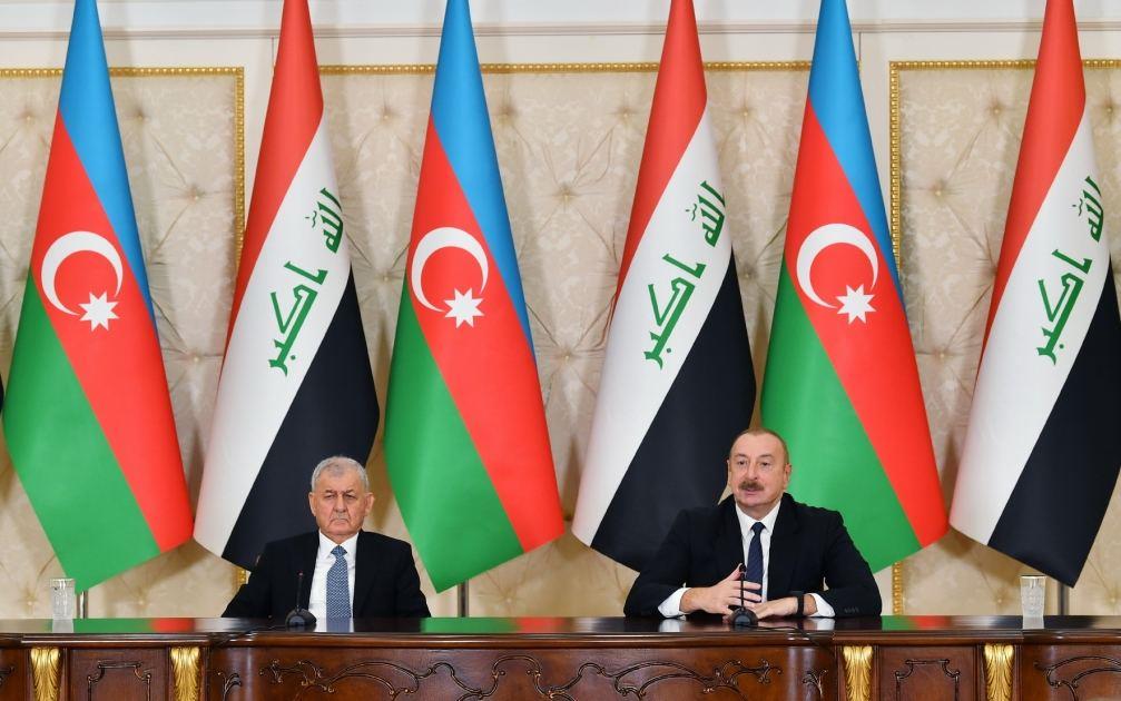 President Ilham Aliyev, President Abdullatif Jamal Rashid Make Press Statements (PHOTO)
