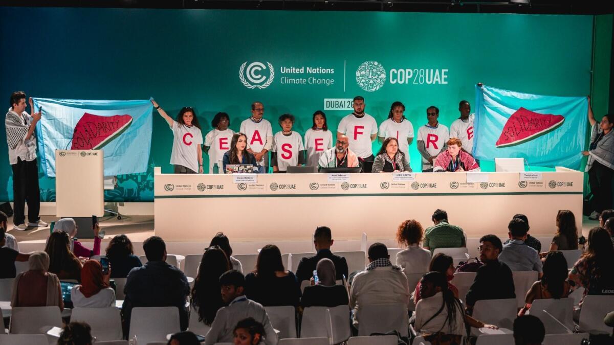 COP28 In UAE: Climate Activists Call For Permanent Ceasefire In Gaza