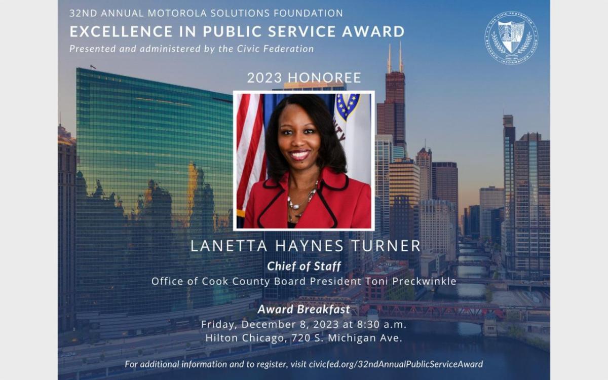 Lanetta Haynes Turner, Chief Of Staff To The Cook County Board President, To Receive 32Nd Annual Motorola Solutions Foundation Excellence In Public Service Award
