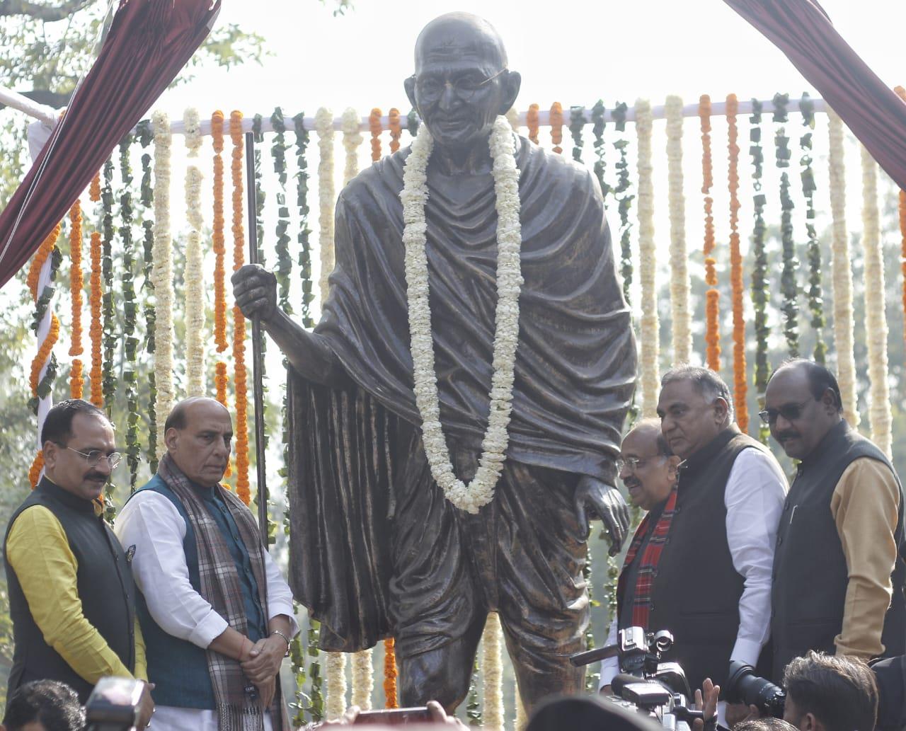 'PM Modi's Decisions Reflect Mahatma Gandhi's Ideas', Rajnath Unveils Life-Size Statue