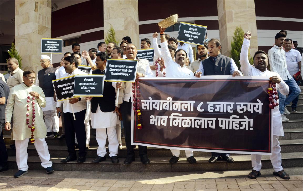 MVA Protests Onion Export Ban Outside Legislature In Nagpur