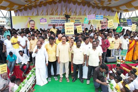 TN: PMK Leads Protest In Villupuram Demanding Vanniyar Reservation TN: PMK Leads Protest In Villupuram Demanding Vanniyar Reservation