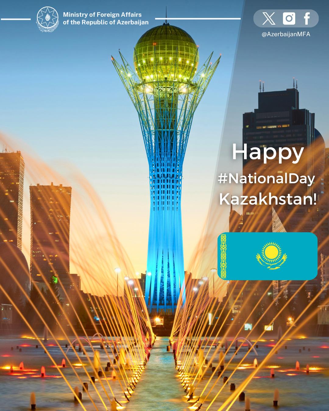 Azerbaijani MFA Extends Congratulations To Kazakhstan On Its National Day Azerbaijani MFA Extends Congratulations To Kazakhstan On Its National Day