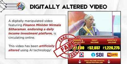 PIB Fact Check Flags AI-Manipulated Video Of Finance Minister Promoting Fake Investment Scheme PIB Fact Check Flags AI-Manipulated Video Of Finance Minister Promoting Fake Investment Scheme
