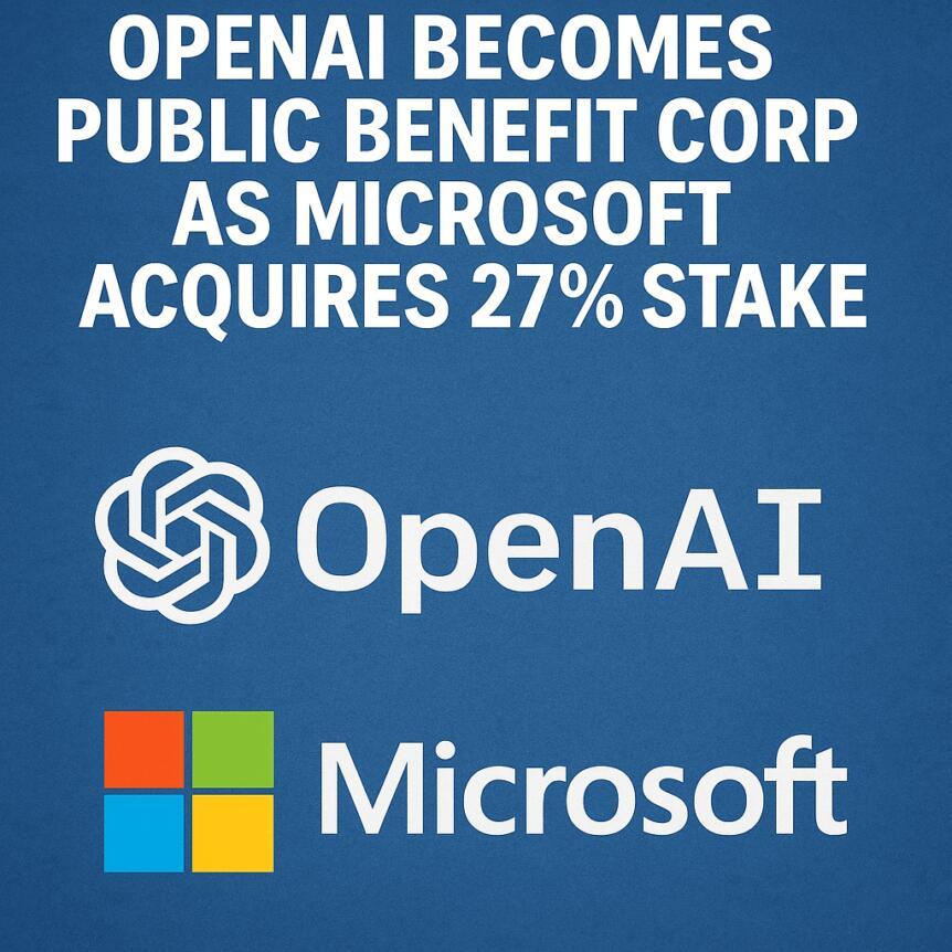Openai Becomes Public Benefit Corp As Microsoft Acquires 27% Stake Openai Becomes Public Benefit Corp As Microsoft Acquires 27% Stake