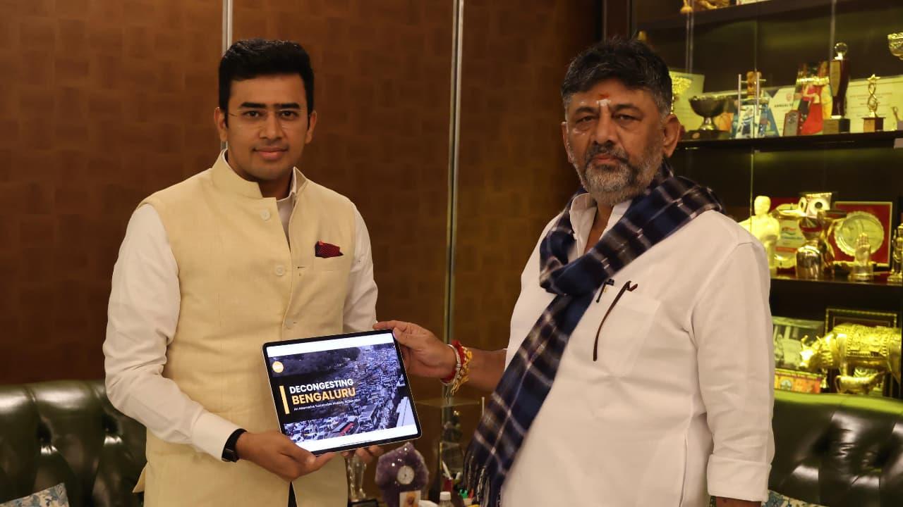 Tejasvi Surya Meets DK Shivakumar, Urges Focus On Metro Over Tunnel Road Project To Ease Bengaluru Traffic Tejasvi Surya Meets DK Shivakumar, Urges Focus On Metro Over Tunnel Road Project To Ease Bengaluru Traffic