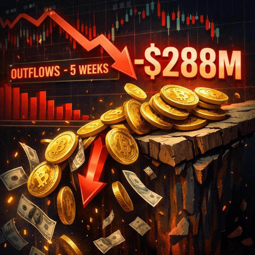 Crypto Funds Lose $288M As Etps Extend Outflows To Five Weeks