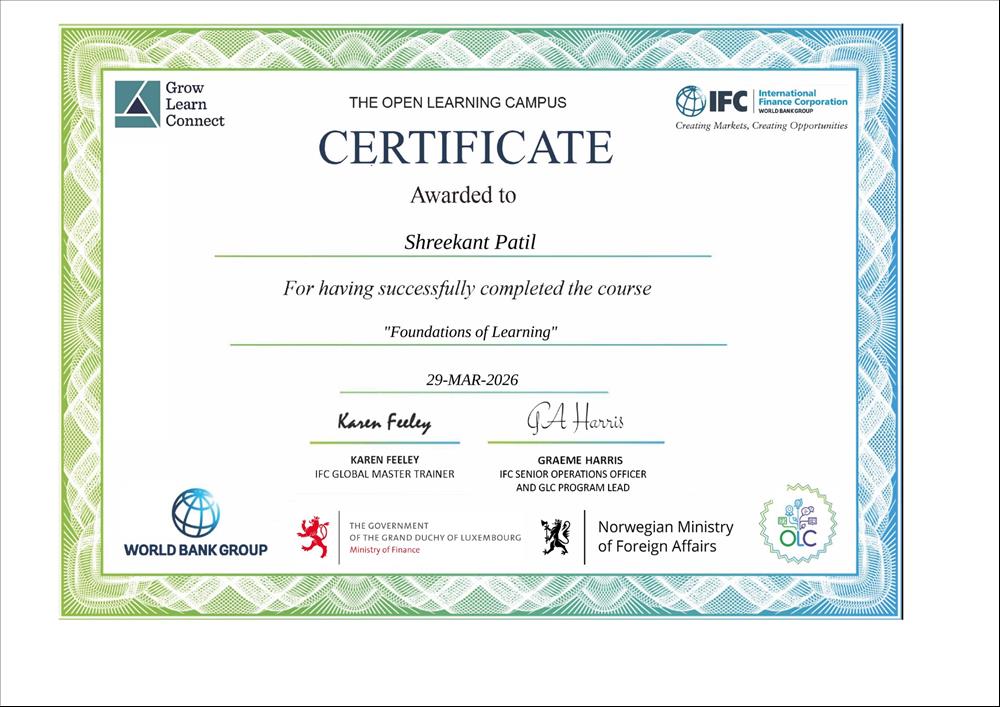 Shreekant Patil, IFC - Dünya Bankası Grubundan Uluslararası Tanınma Kazandı